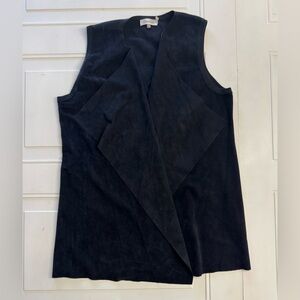Calvin Klein Black Faux Suede Open Front Cardigan Vest Size L